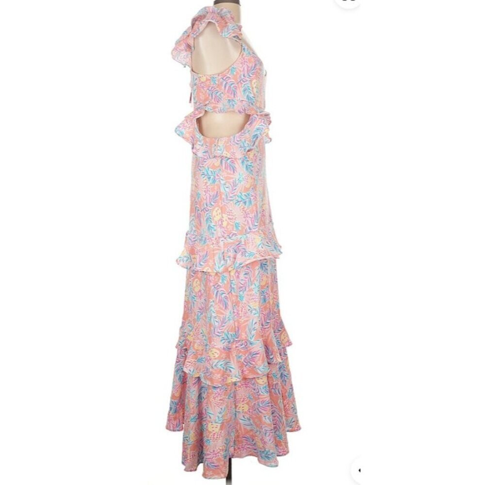Simply Southern Pink Pineapple Costal Tropical Ruffle Preppy Pastel Maxi Dress - Picture 5 of 8